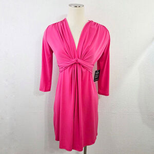Boston Proper magenta pink twist front dress long sleeve v-neck size XS New NWT